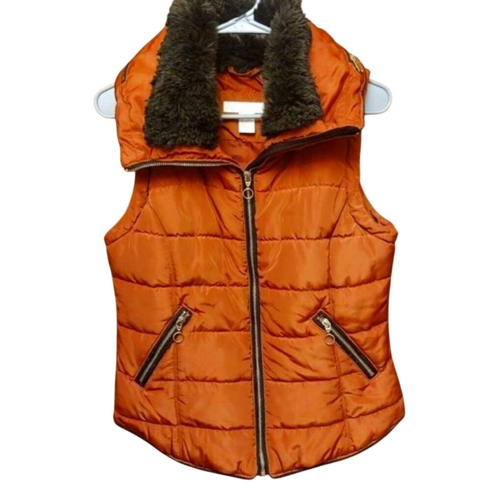 Autum Orange Puffer Vest Full Zip Sleeveless Small Women's Spring & Fall #42C